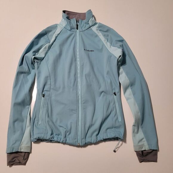 S COLUMBIA OMNI SHIELD HEAT REPELLANT GREEN / BLUE LIGHTWEIGHT ZIP COAT JACKET - Picture 1 of 12